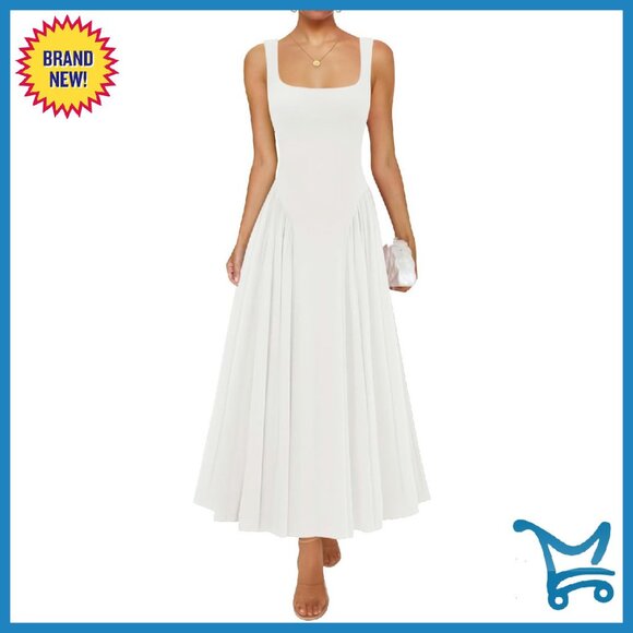 Dresses & Skirts - Sleeveless Square Neck Maxi Dress Flowy A-Line Summer Sundress